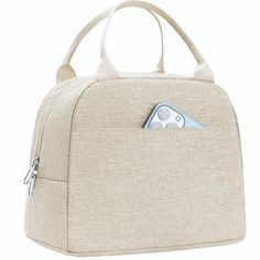 This cute solid beige tote canvas insulated lunch bag is a perfect choice for girls, women, teens to carry lunch for school, picnic or work. Outer is durable canvas and inner is food grade aluminum foil, leak proof, light weight, durable, reusable and foldable. Plenty of room, yet compact enough to carry without being heavy, cute pattern. It is easy to clean with damp cloth wipe out. Dual smooth zippers for easy daily use. Perfect for you to carry lunch on vacation, work or school. Nice side poc Lunch Box For Work, Lunch For School, Work Lunch Box, Cute Lunch Boxes, School Picnic, School Lunch Bag, Stylish School Bags