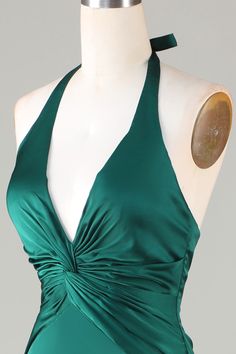 The elegant emerald green long bridesmaid features a halter neck, ruched waist, and mermaid skirt.This Halter Emerald Green Ruched Mermaid Bridesmaid Dress is perfect for any wedding party. The halter neckline and ruched detailing create a flattering silhouette, while the mermaid style adds a touch of elegance. Made with high-quality materials, this dress is both comfortable and stylish. Add a touch of sophistication to your special day with this stunning dress. ♡ SKU: FV12393 ♡ Fabric: Satin ♡ Forest Green Formal Dress, Dark Green Bodycon Dress, Forest Green Dress, Dark Green Bridesmaid Dress, Doll Brooch, Satin Bridesmaid Dress, Lovely Partner, Mermaid Bridesmaid, Mermaid Bridesmaid Dresses