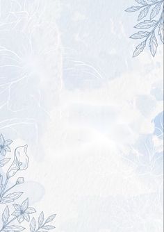 a blue and white background with flowers on the bottom right corner is an empty space for text