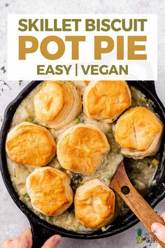 skillet biscuit pot pie with text overlay