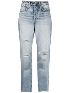 blue faded effect distressed effect front button fastening belt loops classic five pockets cropped Jeans Cropped, Distressed Jeans, Cropped Jeans, Rag & Bone, Bones, Capri, Fashion Branding, How To Wear, Blue