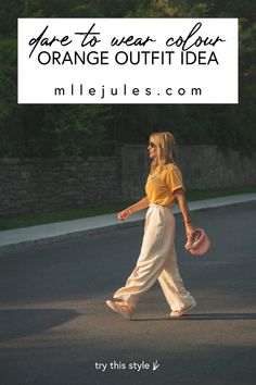 Visit here to see this all orange outfit idea on Mlle Jules Blog! If you are looking for an orange t-shirt outfit for a party, then this is the blog post for you. Get inspired to wear a super fun and classy pastel orange outfit before fall comes around. There is nothing better than wearing an orange shirt outfit for summer and fall. Be sure to shop this amazing all orange outfit for a pop of color. You will learn how to wear color more often too. #orange #outfits #style