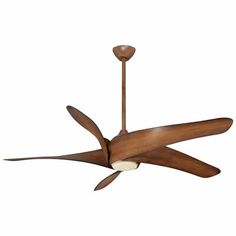 a wooden ceiling fan with two blades on it's blades and one light fixture