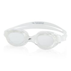 the speedo goggles are clear and have white frames with mirrored lenses on them