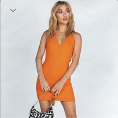 Princess Polly Blair Mini Dress Orange Size Xs/S Trendy Orange Bodycon Mini Dress, Casual V-neck Bodycon Dress For Day Out, Casual Orange Bodycon Dress For Date Night, Trendy Orange Bodycon Dress For Spring, Casual Orange Mini Dress For Date Night, Casual Orange Mini Bodycon Dress, Orange V-neck Bodycon Dress For Summer, Trendy Orange Mini Dress For Day Out, Casual Mini Bodycon Dress For Date Night