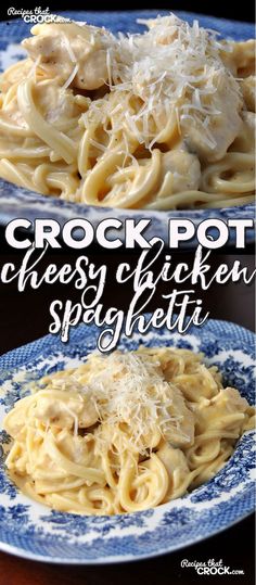 crock pot cheesy chicken spaghetti with parmesan cheese on the side