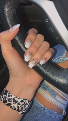 White Nails Rose Gold Glitter, New Years Nails White And Glitter, Short Coffin New Years Nails, New Years Nails Acrylic Coffin Short, Coffin Dip Nail Ideas, Nye Nails Dip Powder, New Years Wedding Nails, White With Gold Glitter Nails, White Dip Powder Nails Short