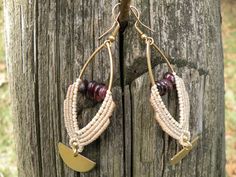 Garnet Macrame Earrings, Brass Marquise Half Moon Tribal Hippie Earrings, Beaded Bohemian Style Jewelry This statement hippie earrings are created using the macrame technique. It is made by a high quality tan waxed thread. Also, we use a Garnet chips beads and brass moon charms to complete design. Waxed thread gives the product durability and strength, and elegant natural appearance. It's a beautiful gift and a nice accessory what you can wear every day. Earrings characteristics: *Marquise brass Adjustable Teardrop Bohemian Wrap Earrings, Bohemian Teardrop Wrap Earrings, Beige Teardrop Bohemian Jewelry, Bohemian Beige Teardrop Jewelry, Beige Bohemian Teardrop Jewelry, Natural Beaded Dangle Jewelry, Festival Adjustable Macrame Beaded Earrings, Adjustable Macrame Beaded Earrings For Festival, Natural Color Beaded Dangle Jewelry