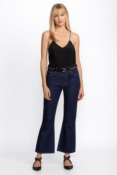 Crafted from an organic cotton blend with a touch of stretch, the Marseille Baby Boot Jeans offer a retro-inspired cropped bootcut featuring a mid-rise waist that's fitted through the knee. These unique jeans flare out slightly at the hem for an eye-catching silhouette. Pair with a fitted blouse and ankle boots for a girls' night out. Johnny Was Women's Marseille Baby Boot in Marchetta, Size 27, Cotton Retro Flares With Flared Hem, Chic Denim Flared Hem Bottoms, Chic Denim Flared Bottoms, Chic Denim Bottoms With Flared Hem, Chic Flared Hem Denim Bottoms, Chic Cotton Flare Jeans With Belt Loops, Fitted Wide Leg Flare Jeans With Belt Loops, Fitted Flare Jeans With Belt Loops For Fall, Chic Fitted Flare Jeans With Belt Loops