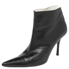 These Ankle Boots From Celine Promise To Add Oodles Of Style To Your Wardrobe The Black Boots Have Been Crafted From Leather And Feature Pointed Toes. Leather Lined Insoles And 9.5 Cm Heels Complete This Fabulous Pair. Evening High Ankle Leather Booties, Ankle-high Boots With Leather Lining For Evening, Pointed Toe Calf Leather Booties With Reinforced Heel, Calf Leather Booties With Reinforced Heel And Pointed Toe, Formal Leather Booties With Pointed Toe, Evening Ankle-high Calf Leather Boots, Evening Ankle-high Boots With Contrasting Heel Counter, Ankle-high Boots With Leather Sole For Evening, Formal Leather Booties With Padded Ankle