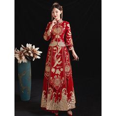 ⭐⭐ Free Shipment to Worldwide! Attention: Two options: Basic design without diamonds/ Upgrated design with Diamonds; Upgrated design: Embedded with Diamond throught whole dress pattern; 1. This Red Xiuhe Bridal Dress is Stunning and Perfect for bridals who wants to have a traditional Chinese Wedding; Made for occasions as : Chinese Traditional Wedding; 中国新娘敬酒服( Chinese bridal/ wedding toast suit ); wedding evening dress; 2. Golder Embroidery design Pattern: Phoenix, Chinese 囍 Character... Two la Ceremonial Gown With Gold Embroidery, Red Lehenga With Gold Embroidery For Wedding, Floor-length Gown With Gold Embroidery For Traditional Ceremonies, Floor-length Gown With Gold Embroidery For Ceremonies, Embroidered Gown For Marriage And Festive Occasions, Festive Embroidered Gown For Marriage, Festive Embroidered Wedding Dress For Traditional Ceremonies, Red Gown With Intricate Embroidery For Ceremonial Events, Ceremonial Dresses With Gold Embroidery For Festivals