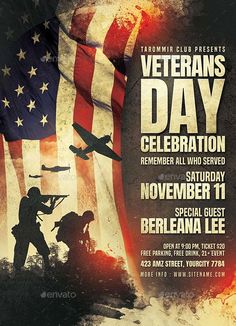 an american veterans day flyer is shown