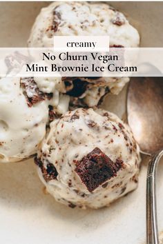 no churn vegan mini brownie ice cream in a bowl with spoons