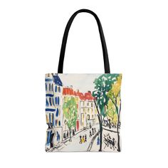 "Cute European Tote Bag Gift for Best Friend| Gift for Mom| Europe Tote Bag| French Market Bag| Gift for European Lover| Streets of Vienna >> To view more of our Totes and Bags Collection, please click here: https://www.etsy.com/shop/rebelzebra/?etsrc=sdt&section_id=42765018 This practical, high-quality tote bag is available in three sizes. All-over print provides comfort with style at the beach or out in town. Made from reliable materials, lasting for seasons. .: 100% Polyester .: Boxed corners .: Black inner stitching, transparent thread on hems. .: Black cotton handles .: With non-woven laminate inside .: NB! Size tolerance 0.75\" (1.9 cm)) RETURNS OR EXCHANGES -All our items are custom printed just for you so we do not accept returns or exchanges -If there are any issues with your deli Artistic Rectangular Shopping Bag, Artistic Rectangular Shopping Bags, Artistic Shoulder Bag With Removable Pouch For Travel, Artistic Travel Satchel Rectangular Shape, Artistic Square Bags For Everyday Use, Artistic Rectangular Satchel For Travel, Artistic Square Bags For Everyday, Artistic Rectangular Travel Satchel, Artistic Rectangular Shoulder Bag For Travel