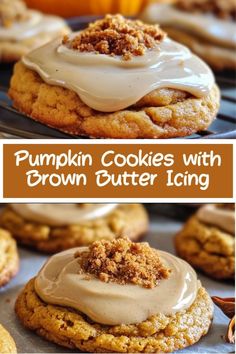 pumpkin cookies with brown butter icing on top