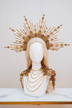 Crown Aesthetic, Festival Headpiece, Goddess Crown, Headpiece Diy, Halo Crown, Halo Headband, Gold Headpiece, Headpiece Jewelry, Lace Necklace