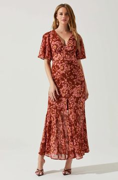 Kenzie Floral Maxi Dress– ASTR the Label Fall Wedding Outfits, Wedding Guest Style, Guest Attire, Wedding Attire Guest, Astr The Label, Rust Dress, Petite Dresses, Floral Midi Dress, Flutter Sleeves