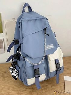 Bird in Bag - Functional Backpack with Patched Detail Bag Cute School Bags, Blue Preppy, Chain Letter, Functional Backpack, Letter Bag, Stylish Backpacks