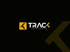 the logo for track accessories, which is yellow and black with an arrow on it