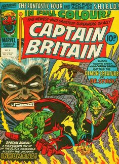 the cover to captain britain comic book, featuring an evil face and demon on it