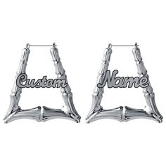 Bamboo Trapezoid Hoop Earrings | Custom Jewelry | Beceff Personalized Silver Metal Hoop Earrings, Customizable Silver Earrings For Personalized Gift, Elegant Custom Name Hoop Earrings, Custom Name Silver Earrings For Anniversary, Elegant Customized Silver Earrings, Elegant Customizable Earrings For Personalized Gift, Elegant Personalized Silver Hoop Earrings, Personalized Silver Earrings With Custom Name, Customized Silver Earrings For Anniversary