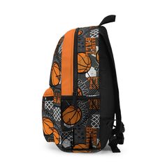 This Basketball Personalized Backpack is a slam dunk for students of any age! Crafted from spun polyester with a weight of 1.3 lbs, it's the perfect mix of lightweight, sturdy, and durable. It is the perfect back to school or birthday gift for your basketball player or student who loves sports!➨Storage:A total of 4 compartments - 1 main zip pocket (13-liter capacity), 1 front pocket, bottle pocket on the side and inside compartment for a laptop or tablet.➨Padded Back:Padded mesh back panel and straps for extra comfort, breathability and easy carrying➨Write name or initials in the personalization box on this page.➨Details- 100% polyester- Lightweight and waterproof- Adjustable shoulder straps- Blank name tag sewn inside- Size variance +/- 0.5"- Assembled in the USA from globally sourced par Sporty Backpack For Back To School And Sports Events, Sporty Backpack For Sports Events, Sporty Standard Backpack For College, Sporty Streetwear Bags For Back To School, Back To School Sports Backpack, Sporty Backpack For Sports And End Of School Year, Casual Backpack For Sports Events, Casual College Bags For End Of School Year, Sporty Backpack For College And Back To School