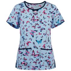 Lasaky - Sweet Floral Print Round Neck Slim Fit Protective Shirt Working Uniform, Fit Nurse, Womens Scrub Tops, Work Uniforms, Nurse Uniform, Womens Scrubs, Nursing Clothes, Sleepwear Sets, Sweet Floral