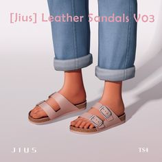 a person wearing sandals and blue jeans standing in front of a white background with the words lotus leather sandals v3