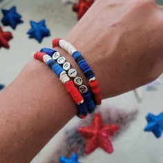 Set Of 3 Bracelets Handmade Silver, Blues, Reds & White Size: 7 3/4" Size Can Be Changed But Will Ship Out Within 24hrs Instead Of Same Day Shipping. In Process...Wine A Little Boutique On Etsy And Instagram Blue Adjustable Stretch Bracelet For 4th Of July, Blue Adjustable Bracelets For 4th Of July, Patriotic Blue Bracelets For Beach, Patriotic Blue Stretch Bracelet For 4th Of July, Blue Jewelry For 4th Of July Beach Day, Blue Bracelet For 4th Of July, Adjustable Bracelets For Beach And 4th Of July, Adjustable Beach Bracelets For 4th Of July, Casual Blue Bracelets For 4th Of July