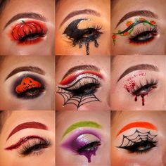 Halloween Eye Shadow Ideas, Pretty Halloween Eye Makeup Looks, Pumpkin Looks Makeup, Halloween Themed Makeup Looks, Cute Make Up Halloween, Makeup For Movie Date, Halloween Theme Eyeshadow, Cute Halloween Eyeliner Looks, Halloween Themed Eye Makeup