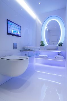 a modern bathroom with white walls and flooring