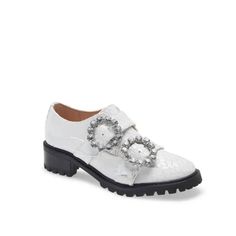 A Bold Lug Sole Brings Edgy Appeal To This Croc-Embossed Loafer With Crystal Buckles Detailing The Vamp Straps. Style Name: Schutz Doris Croc Embossed Loafer (Women). Style Number: 6223134. 1.5” Heel New Without Tags, One Small Stuff On Side From Storage Smoke Free Pet Free Home Fast Shipping! Shoes D White Leather Loafers With Lug Sole, Formal White Loafers With Lug Sole, White Patent Leather Loafers For Spring, White Office Loafers With Lug Sole, Trendy White Leather Flats, White Flats With Textured Sole For Work, White Patent Leather Round Toe Loafers, White Flats For Fall Workwear, Chic White Loafers With Textured Sole