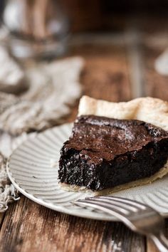 a piece of chocolate pie on a plate