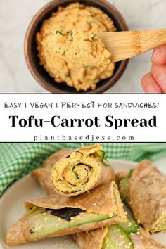 an easy recipe for sandwiches made with tortilla and spinach, perfect for sandwiching or tofu - carrot spread