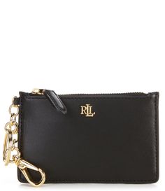 From Lauren Ralph Lauren&#x2C; the Zip Card Case features: Calf leatherGold-tone logo plaqueKeyring attachmentTop zip fastening Card slots.Length approx.  3.1 in Width 4.7 inImported. Classic Leather Wallet With Metal Logo, Ralph Lauren Zip, Ralph Lauren Style, Dillard's, Lauren Ralph Lauren, Card Case, Calf Leather, Card Slots, Clothing Accessories