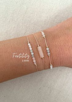 These fertility bracelets are made with gemstones that are said to bring support for a successful and safe pregnancy. It is a great gift for your loved ones that are in the process of getting pregnant or that are currently going through IVF. It makes the perfect meaningful mom to be gift! ♥ The bracelet will come with a description card of each gemstone. *Please note: this bracelet is very dainty as it's made from 3mm stones. The model has a small wrist and the bracelet may appear bigger in the Dainty Crystal Bracelet, Blessingway Bracelet, Bracelet Natural Stone, Beaded Crystal Bracelets, Dainty Gemstone Bracelets, Natural Stone Bracelet Ideas, Crystal Bracelet Ideas, Crystal Bracelets Healing, Gemstones Bracelets