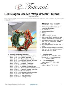 the instructions for red dragon beaded wrap bracelets are shown in this page, which includes