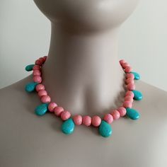 Made With Real Turquoise Gemstones Pink Crackle Beads With Gold Accents Statement Boho Necklace 16 Inches Long Hand Crafted With Love And Care, Unique And One Of A Kind They Are Sure To Bring A Pop Of Color And Style To Any Outfit While Making A Bold Fashionable Statement This Would Make A Great Gift Yourself Or Someone You Care About For Valentines Day, Mothers Day, A Birthday, Date Night, Anniversary Or Any Special Occasion. Contact Me If You Have Any Questions Nickel Free Hypoallergenic Metal Adjustable Pink Necklace With Stones, Pink Adjustable Necklace With Stones, Adjustable Pink Stone Necklace, Pink Stone Necklace With Adjustable Fit, Pink Teardrop Bohemian Necklace, Bohemian Pink Teardrop Necklace, Pink Bohemian Teardrop Necklace, Pink Natural Stones Jewelry For Beach, Rosary Style Necklace