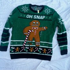 Ugly Christmas Sweater Mens Green Gingerbread Man Xmas Holiday Sweater Large Christmas Sweater Aesthetic, Aesthetic Mens, Sweater Aesthetic, Mens Ugly Christmas Sweater, Xmas Holidays, Holiday Sweater, Mens Green, Green Sweater, Gingerbread Man