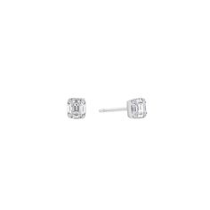 Luxurious, yet versatile, these delicate stud earrings in 18k white gold, feature baguette diamonds and brilliant cut diamonds meticulously handcrafted in an emerald cut shape. 18k solid gold 18 round and baguette diamonds, G/H color, VS2 - SI1 clarity 0.27 carats Dimensions: 4 mm x 5 mm appx Customizations are available for preorder. Sold as a pair - singles available for pre-order. Sapphire Earrings Studs, Emerald Earrings Studs, Asscher Cut Diamond, Sapphire Studs, Halo Earrings, Emerald Cut Diamond, Diamond Stud Earrings, Diamond Stud, Emerald Cut Diamonds