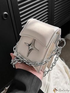 BirdinBag - Compact Chain-Adorned Flap Square Bag Lipstick Bag, Bag With Chain, Word Wrap, Mini Tote, Leather Messenger, Square Bag, Flap Bag, White Bag, Lipsticks