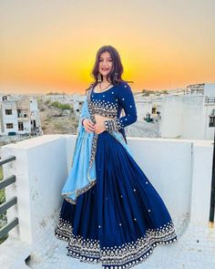 *Lehnga : Heavy Georgette* *Work : Embroidery* *Inner : Inner Silk* *Flair : 3.50 MTR with CAN-CAN* *Type : Semi-Stitched* *Blouse Febric : Heavy Georgette* *Sleeves : Full* *Work: Embroidery Work* *Inner : Inner silk* *Duppta Febric: Georgette* *Work : Embroidery with four Motti lace border Work* *Size : 2.30 MTR * choli Stitching Type -unstitched Work : Embroidered Occasion : Function, Festival,Wedding,Evening,Etc. Garment Care : Dry Clean Only Ready To Dispatch Note:-Image is For Reference Pu Navy Blue Lehenga, Indian Lengha, Lehenga Choli Designs, Indian Wedding Lehenga, Bridesmaid Lehenga, Party Wear Lehenga Choli, Bollywood Lehenga, Lengha Choli, Blue Lehenga