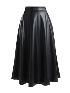 SHEIN Privé Plus Solid PU Leather Flare SkirtI discovered amazing products on SHEIN.com, come check them out! Leather Flare Skirt, Long Leather Skirt, Pu Skirt, Long Jean Skirt, Plus Size Belts, Tiered Maxi Skirt, Plus Size Skirts, Black Party, Work Wardrobe