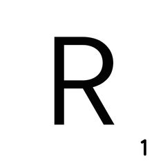 the letter r is shown in black and white