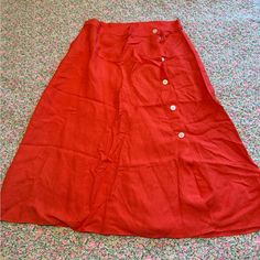 Brand New Loft Skirt With Tags Size 12 Reddish/Burnt Orange Color Button Up Side Red Maxi Skirt With Pockets For Spring, Red Buttoned Skirt, Red Summer Bottoms With Button Closure, Red Summer Skirt With Button Closure, Summer Red Bottoms With Button Closure, Red Buttoned Skirt For Summer, Red Button Closure Bottoms For Summer, Red Button Closure Skirt For Summer, Fitted Red Skirt With Button Closure