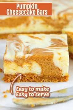 pumpkin cheesecake bars with an easy to make recipe