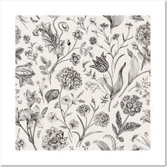 a drawing of flowers and leaves on a white background