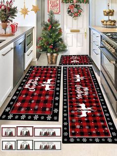 christmas kitchen rugs with reindeer and snowflakes on them