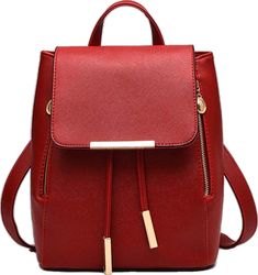 Trendy Red Leather Backpack With Zipper Closure, Chic School Backpack With Zipper Pocket, Red Leather Standard Backpack, Burgundy Backpack With Adjustable Strap For School, Chic Red Backpack Bag, Trendy Red Leather Everyday Backpack, Burgundy Standard School Backpack, Burgundy Standard Backpack For School, Trendy Red Shoulder Bag Backpack