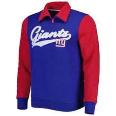 The Tommy Hilfiger Royal/Red New York Giants Aiden Quarter-Zip Sweatshirt is a must-have for any true New York Giants fan. This midweight sweatshirt features a cozy fleece lining, perfect for keeping you warm on chilly game days. The embroidered New York Giants logo and screen print graphics on the back proudly display your team spirit. Whether you're cheering from the stands or simply showing your support, this sweatshirt is the perfect way to represent the New York Giants in style. Machine was New York Giants Logo, Nfl New York Giants, Giants Fans, Quarter Zip Sweatshirt, Royal Red, Tommy Hilfiger Man, Zip Sweatshirt, New York Giants, Quarter Zip